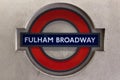 Fulham Broadway station sign in London Royalty Free Stock Photo